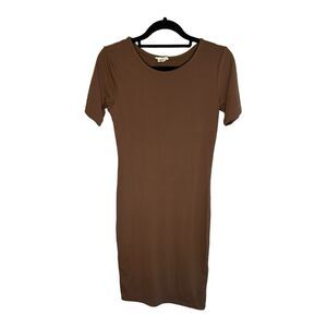 YELETE  Womens Size Small Brown Solid Stretch Midi Short Sleeve